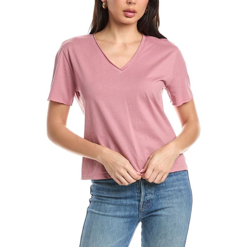 Femme Society Womens V-Neck Short Sleeve Top, Pink